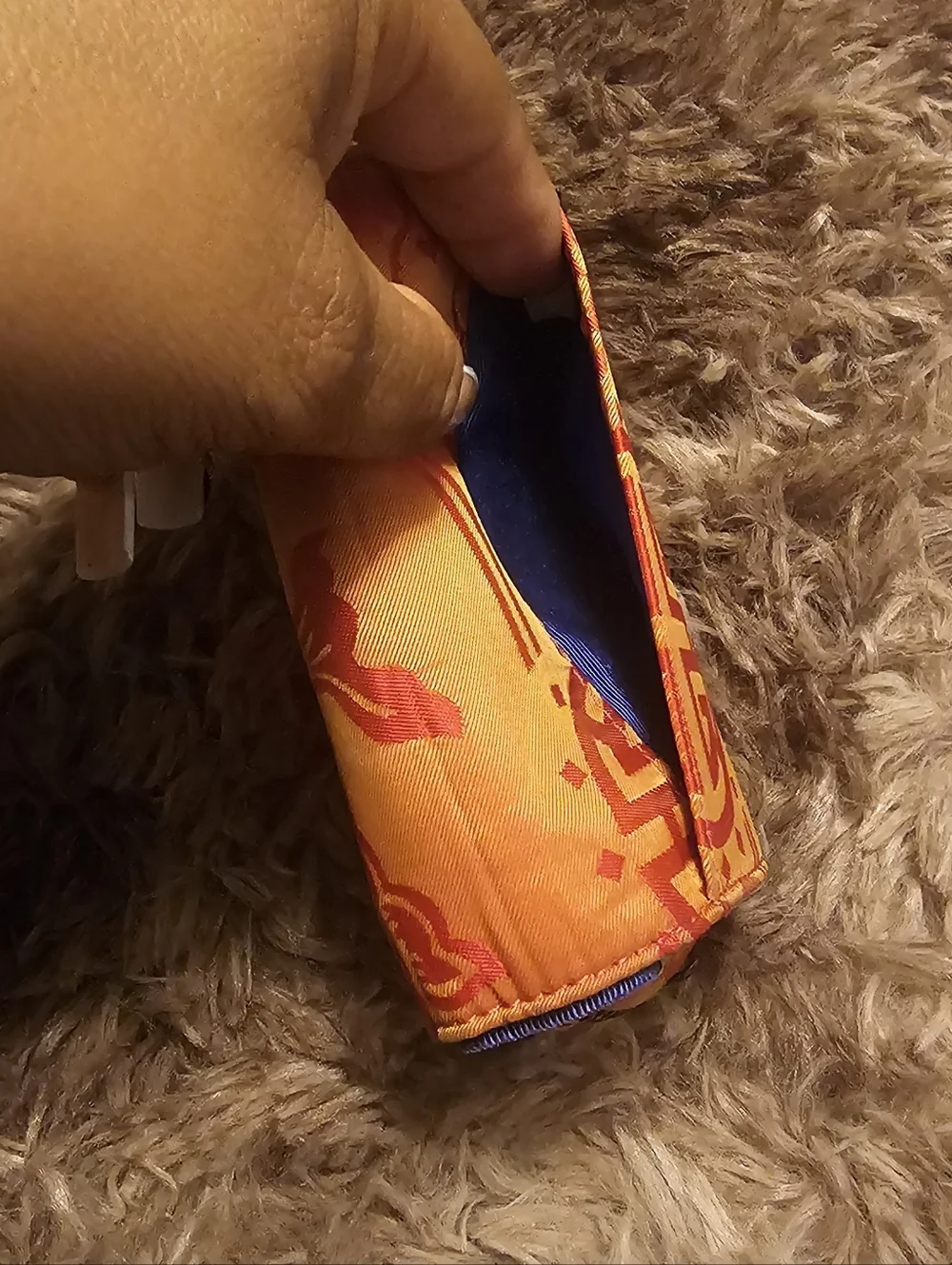 Shanghai Tang Bright Lime & Navy Trifold Wallet with Orange Printed Coin Pouch